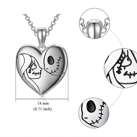 18k Nightmare Before Christmas Engraved Love Heart Necklace - Picture 10 of 10
